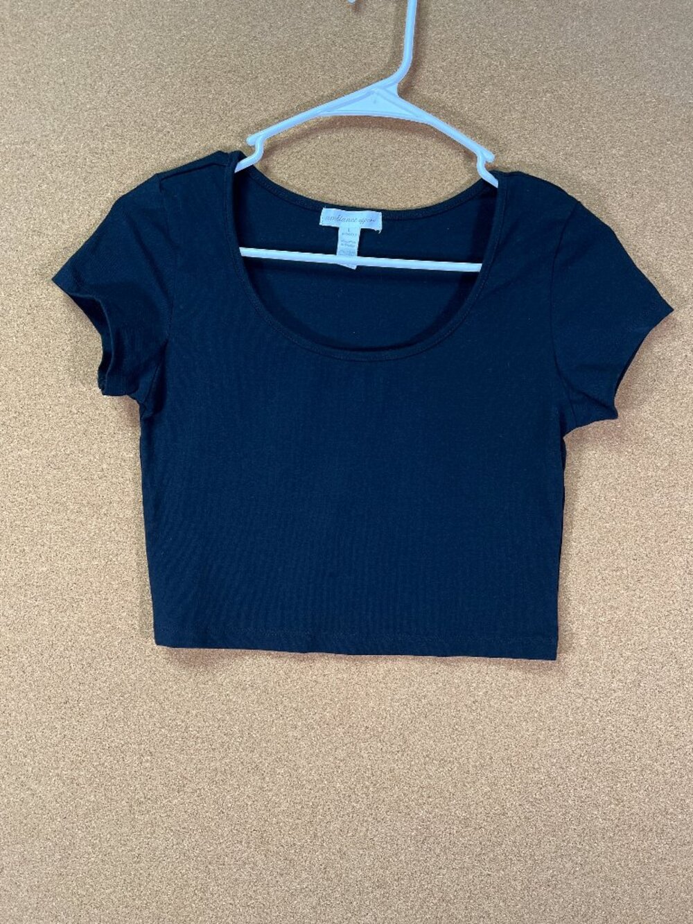 Ambiance Apparel Women Crop Top Shirt Black Large Short Sleeve NWOT